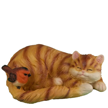 Садовая фигура Кошка спящая с птичкой 12481 (13х29см) (М)